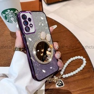 Casing Samsung A33 A53 A73 Luxury Cosmetic Makeup Mirror Bracket Soft Case With Lanyard phone cover 
