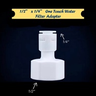 Water Filter Fitting Connector 1/2” x 1/4” or 1/2” x 3/8” One Touch Water Filter Adapter