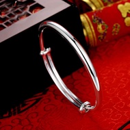 9999 Pure Silver Glossy Solid Round Stick Bracelet Push-Pull Sterling Silver Bracelet Parent-Child C