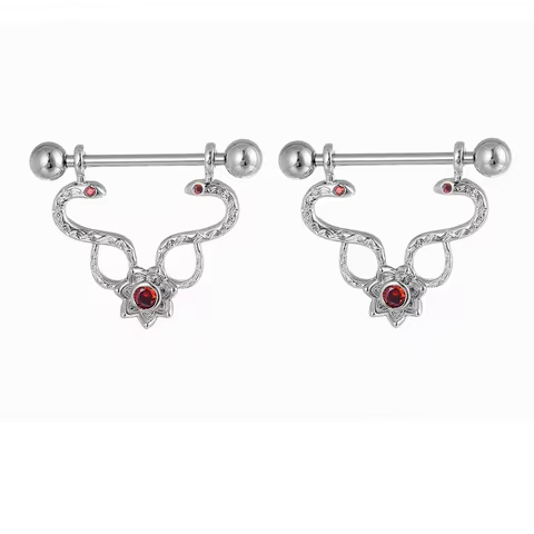 Stainless Steel Nipple Shield Jewelry Gothic Snake Red Zircon Nipple Rings Hypoallergenic Titanium P