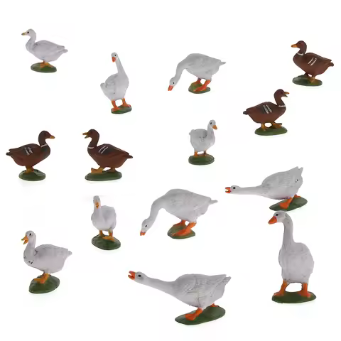 Evemodel 14pcs O Scale 1:43 PVC Model Duck Goose Farm Animals Domestic Fowl Model Railway Layout AN4