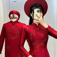 Wedding ao dai, round crystal engagement ao dai, bridal ao dai, couple bag ao dai