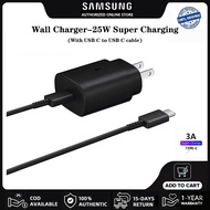 หัวชาร์จ Samsung Adapter หัวชาร์จเร็วสุด25W อะแดปเตอร์เดินทางซัมซุง ชุดชาร์จSuper Fast Charging EP-TA800 PD Wall Charger สายชาร์จ3A USB C to USB C for Galaxy S20 S21 S22 S23 Ultra A90 A71 A70