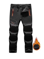 男款防風防水透氣保暖外層極地絨布徒步褲,適用於秋冬季徒步服裝