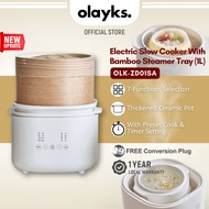 Olayks 1L Electric Slow Cooker | Mini Ceramic Stew Pot with Steamer | Baby Porridge Bird Nest Cooker