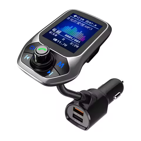 USB Quick car Charge T43 Bluetooth 5.0 FM Transmitter MP3 Music Player 1.8inch TFT Color Display Blu