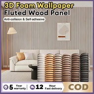 3D Wood Thick Foam Wallpaper Dinding Bilik Tidur Fluted Self Adhesive Wall Stickers Decor Pelekat墙贴