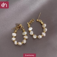 Everhoney Korea Style Peals Circle Gold Hoop Earrings Hypoallergenic for Sensitive Skins
