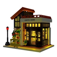 Cafe House Architecture Building Set with LED Light,City Coffee House Model Kit,Building Blocks Toy 