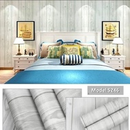 Wallpaper sticker dinding motif serat kayu garis Abu-abu 3D 10mx45cm