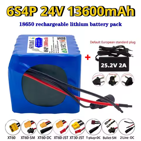 18650 24V Battery 500W 6S4P Lithium Battery Pack 13600mAh Suitable for 100W 250W 500W motor with Cap