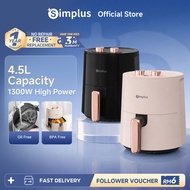 Simplus Oven Air Fryer 4.5L 1300W Simple Knob Control 360°Hot Air Circulation Non-Stick Coating Peng