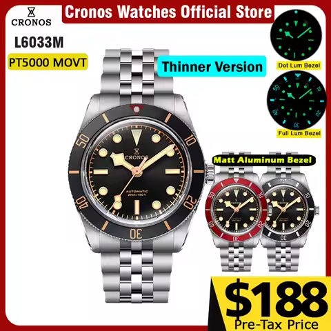 Cronos Luxury Men Watch 37mm Diver BB54 Vintage Automatic Wristwatches Female End Links Sapphire 20