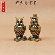 [Ready Stock] Pure Brass Standing Owl Statue Ornaments Solid Home Antique Decoration Animal Tea Pet 