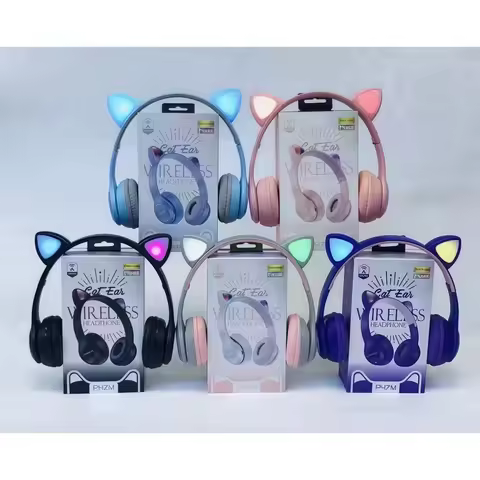 P47M Wireless Bluetooth Headset Gamer Cat LED Light Foldable Noise Cancelling Earbuds Wireless Headp