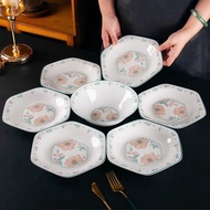 Xiamo Household Ceramic Tableware Set Hexagonal Plate Deep Plate High-value Style Thickened Food Gra