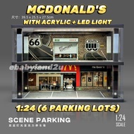 Diorama Garage Scale 1:24 Starbucks McDonald Diorama Parking Lot 6 Lot Scene With LED and Acrylic