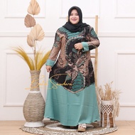 Gamis Batik Kombinasi Baju Muslim Wanita jumbo motif toples cokelat -