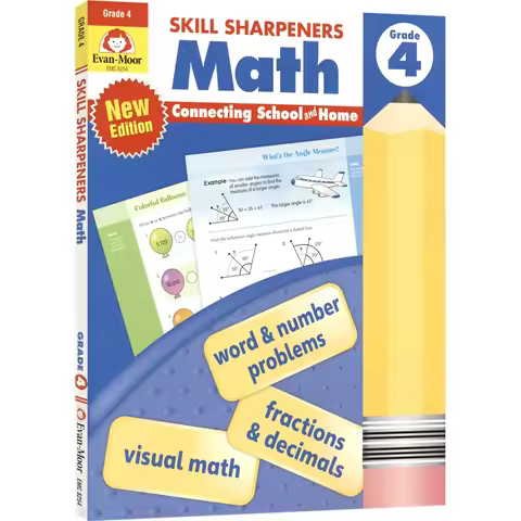 Evan-Moor Skill Sharpeners: Math, Grade 4, Children's books aged 7 8 9 10 English Word Handwriting W