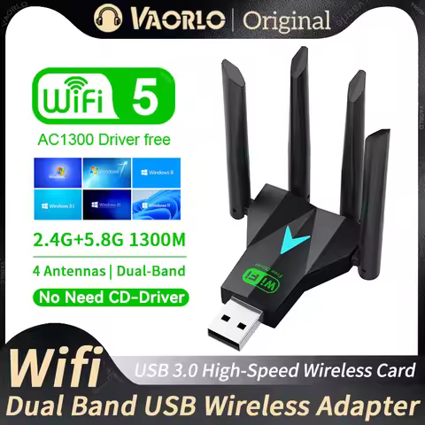 1300Mbps WiFi USB Adapter Dual Band 2.4G/5Ghz Wi-Fi Dongle USB3.0 High-Speed 802.11AC 4-Antennas Wir