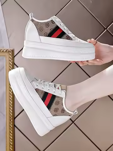 9cm Women Shoes Chunky Sneakers Air Mesh Hollow Out Genuine Leather White Wedge Shoes Platform Heel