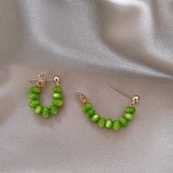 925 Silver Needle Two-Wear Green Opal Earrings Female Design Sense Green Stone Earrings