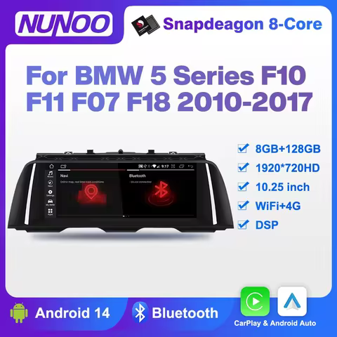 Android 14 CarPlay For BMW 5 Series F10 F11 F07 F18 2010-2017 GPS Car Multimedia Player 8+128GB Navi