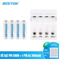 Pin Sạc AA AAA + Sạc Nhanh Beston C9009 Cho remote đồ chơi trẻ em đồng hồ dung lượng cao