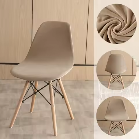 New Silver Fox Velvet Eames Chair Cover Elastic Shell Seat Slipcover Solid Color One-Piece Backrest 