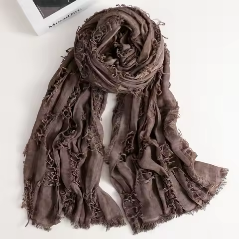 Ripped Hole Tassel Hip Hop Punk Scarf Women Cotton Linen Gothic Vintage Hijab Ethnic Style Apocalypt