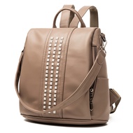 Leather Women Backpack Anti-Theft Travel Backpack Large Capacity School Bags for Teenage Girls Khaki One