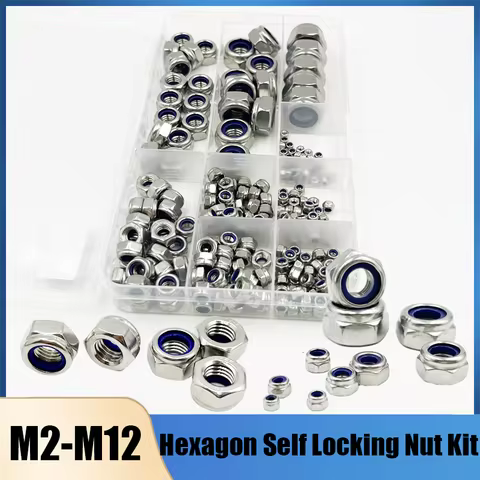 Nylon Lock Nut Set 304 Stainless Steel Hex Nylon Insert Lock Nut Self-locking Nylock Nut Locknut M2 