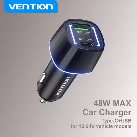 VENTION 48W 5A QC 4.0 PD 3.0 USB Car Charger Quick Charge4.0 USB Type C Car Fast Charging For iPhone
