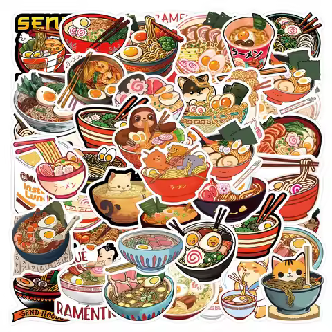 55Pcs Kawaii Ramen Graffiti Stickers Set Anime Food Stickers Waterproof for Phone Case Skateboard Lu
