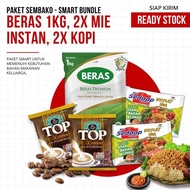 ASLI PAKET SEMBAKO - BERAS 1KG + MIE INSTANT 2 PCS + KOPI 30 GRM 2 PCS