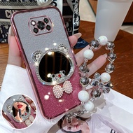 【 Shockproof 】Case For Poco X3 NFC PRO phone case bear makeup mirror new bracelet phone case
