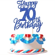 1 PCS Blue Elegant Happy 70th Birthday Cake Topper - Cheers to 70 Years Seventy Hello 70 Cake Decora