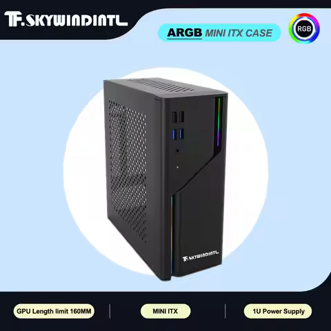Mini ITX HTPC Desktop Case 5V ARGB Front Panel 4 USB Ports Supports 1U Power Supply Compact Design f