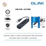 GLINK (GL-U03)-USB 3.0 & USB-C TO USB 3.0 ×1 + USB 2.0 ×2 + SD / TF CARD READER - UH176BK
