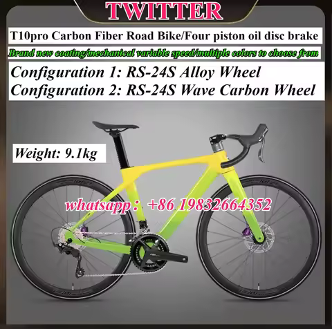 TWITTER T10pro RS-2*12Speed Wind Breaker Race T800 Carbon Fiber Road Bike, Full Inner Route, Hydraul