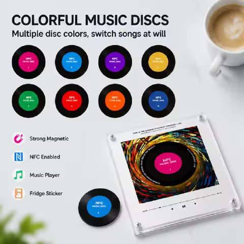NFC Smart Fridge Magnet Music Player with 9 Discs Automatic Rotating Singing Player Refrigerator Sti