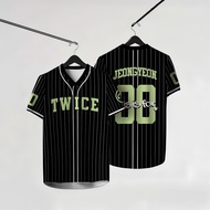TWICE JERSEY Striped V-neck Short-sleeved Jersey Top