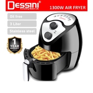 DESSINI ITALY 3L Electric Air Fryer Timer Oven Cooker Non-Stick Fry Roast Grill Bake