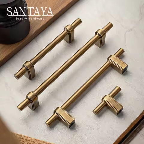 Santaya Solid Antique Brushed Brass Handles Kitchen Cabinet Handle Bedroom Wardrobe Drawer Knob Furn