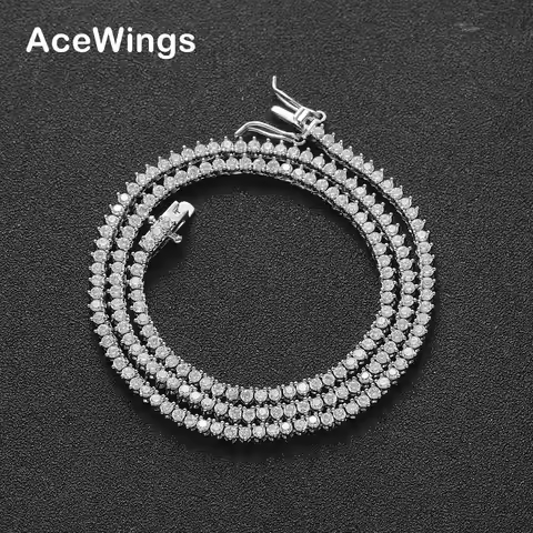 Fashion 2mm 3 Prong CZ Tennis Chain Iced Out Brass Prong Setting CZ Necklace Cubic Zircon Jewelry Bl