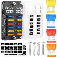 12 Way 12V Fuse Box Blade, 12Volt Fuse Block with LED Indicator Waterproof Cover - 12-Way Individual