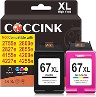 COCCINK 67XL Remanufactured Ink Cartridge Replacement for HP 67 XL 3YM57AN for DeskJet 2755e 4155e 6
