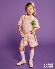 Lil Lapins - Girl Knitted Organic Cotton Chevron Set (Polo Shirt & Shorts) - 100% Organic Cotton - O