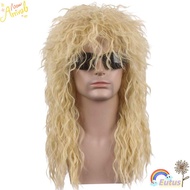 EUCA 70s 80s Rockstar Wig, Curvy Fluffy Halloween Party Cosplay Wig, Long Punk Mullet Wig