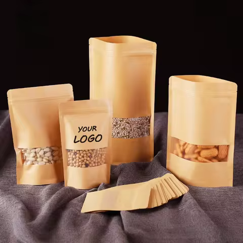 Kraft Paper Gift Bag 100 Kraft Paper Self Sealing Bag, Reusable Sealed Bag, Visible Window Packaging